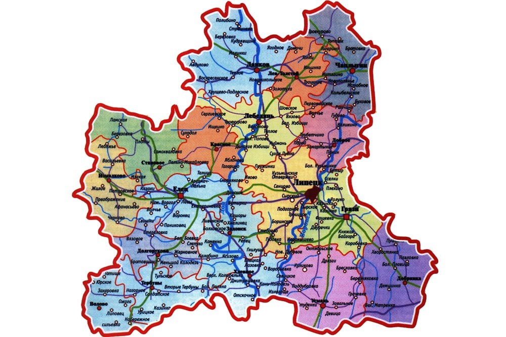 Карта липецкая обл с районами